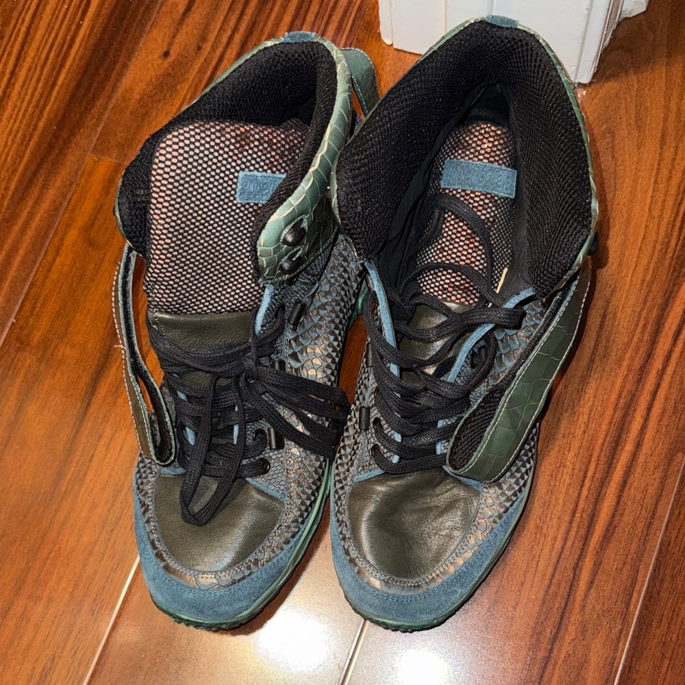 Roberto Cavalli Green and Black High-Top Sneakers